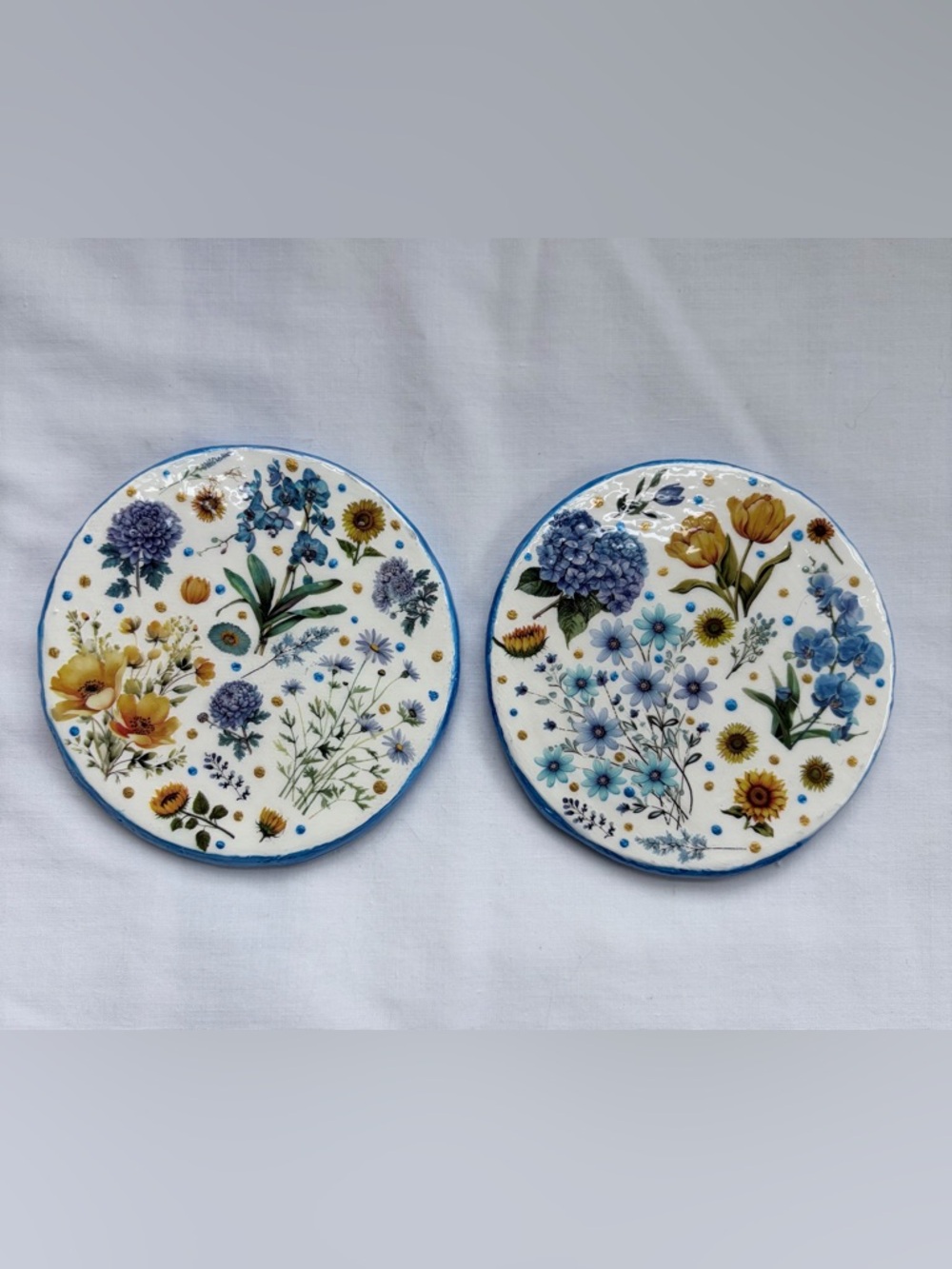 Floral Coasters - Blue and Yellow Wildflower Set of 2